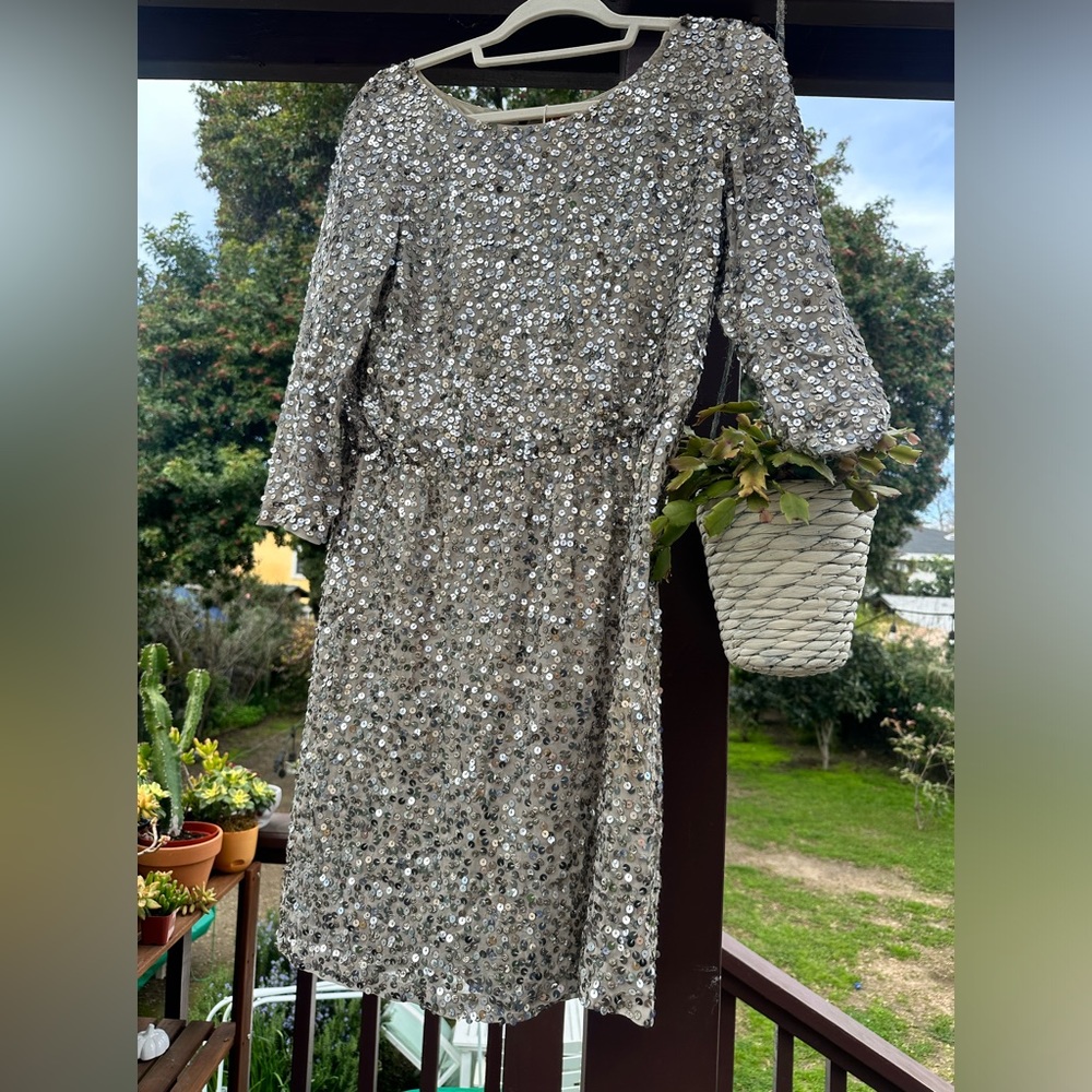 Alice & Olivia Silver Sequin Cocktail Dress